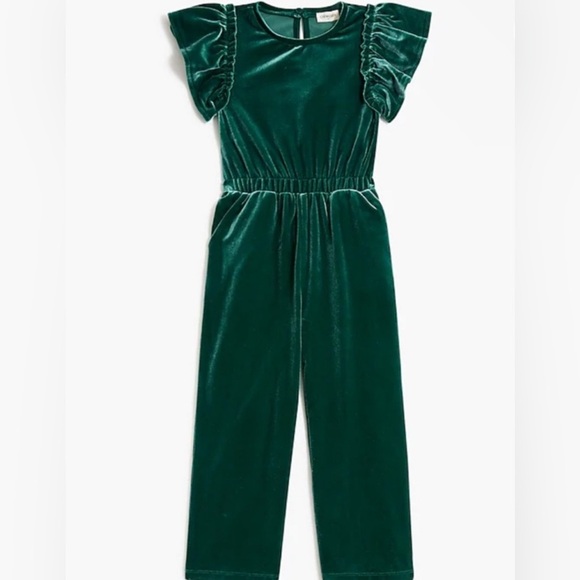 Crewcuts Emerald Velvet Ruffle Jumpsuit - Picture 1 of 2